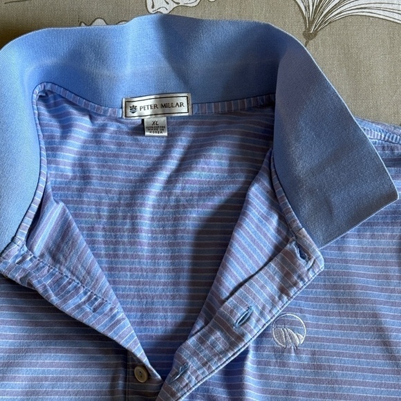 Peter Millar Striped Cotton Polo Shirt XL Blue - Picture 4 of 9
